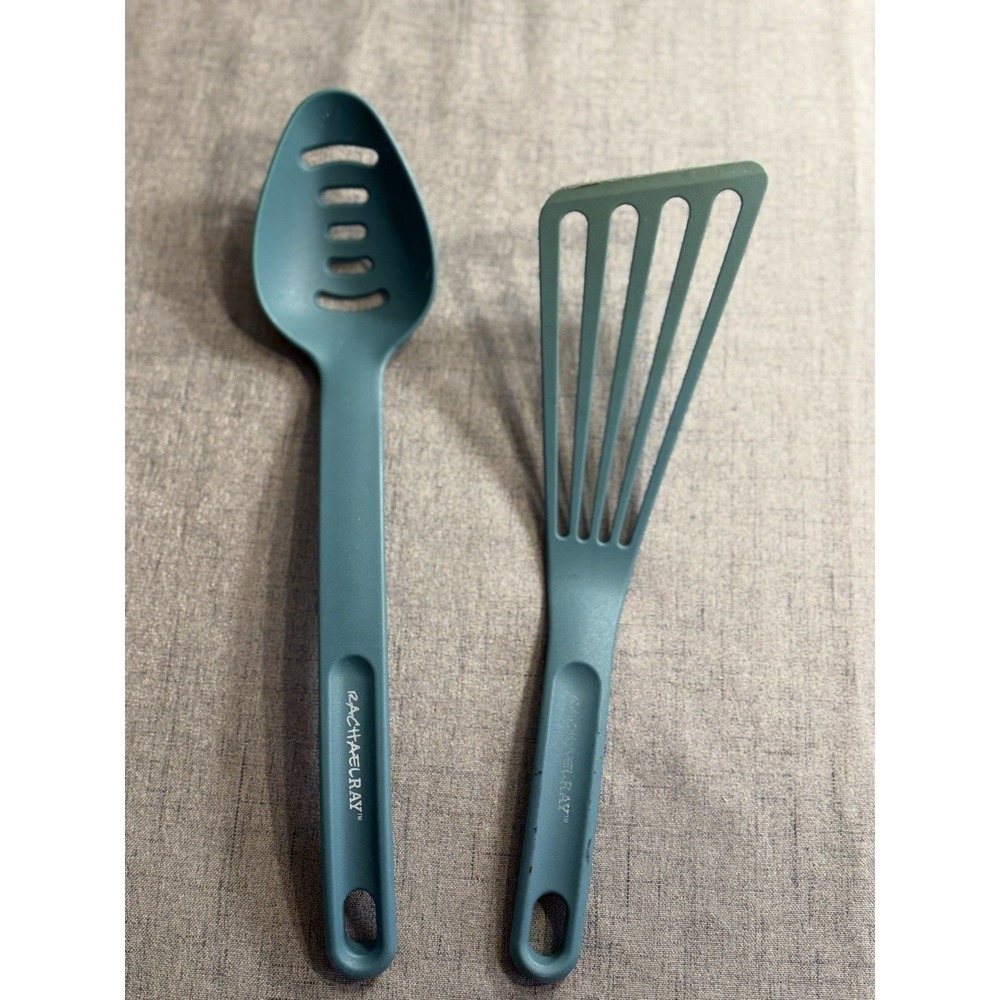 Rachael Ray Nylon Kitchen Utensil Set: Slotted Spoon & Spatula - Teal/Blue